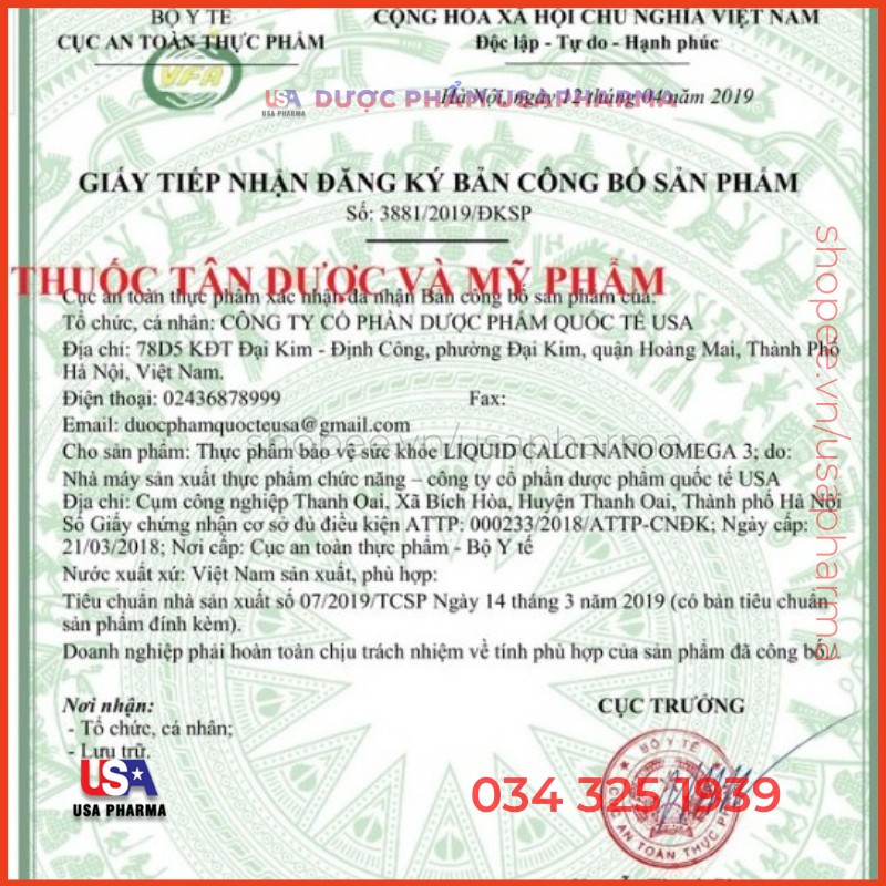 LIQUID CALCIUM NANO - BỔ SUNG Canxi LIQUID giúp phòng chống còi xương, tăng cường phát triển hệ xương |USAPharma