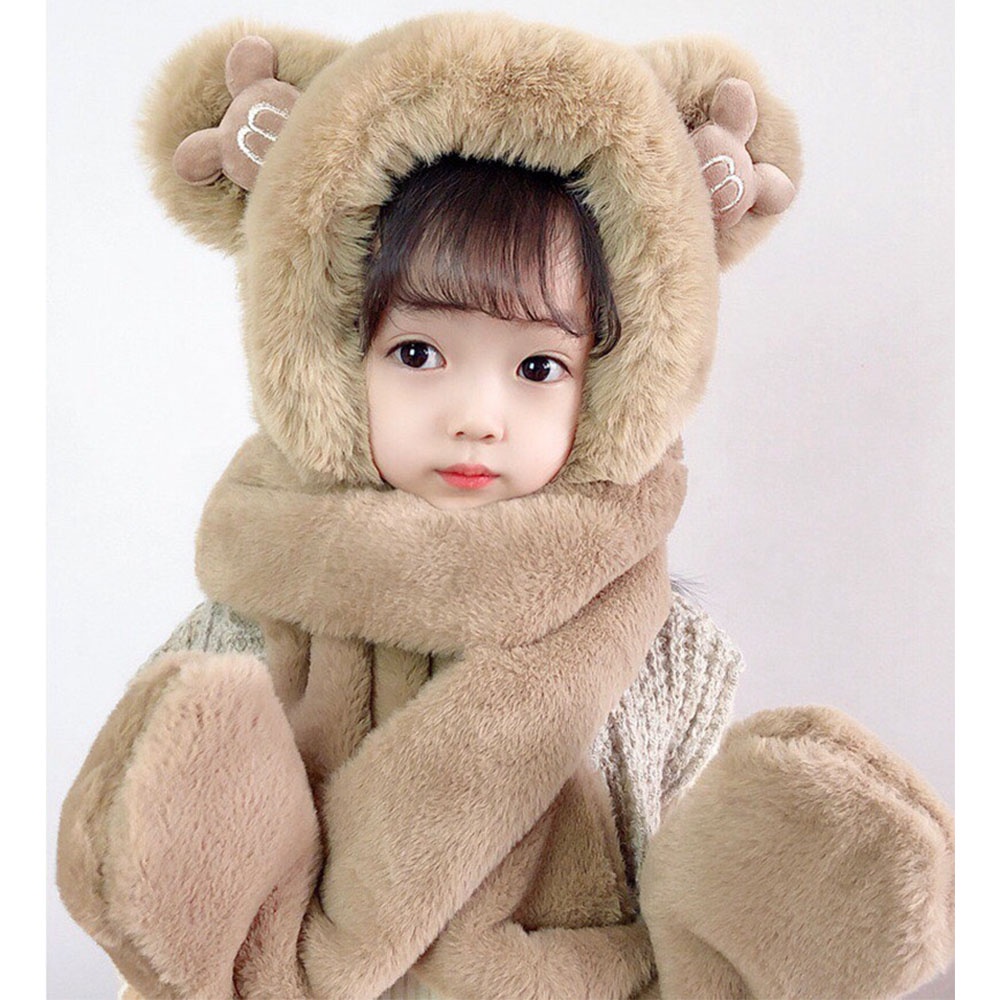 Mũ trùm đầu, mũ len kèm khăn choàng cổ và găng tay hình tai gấu cho bé yêu