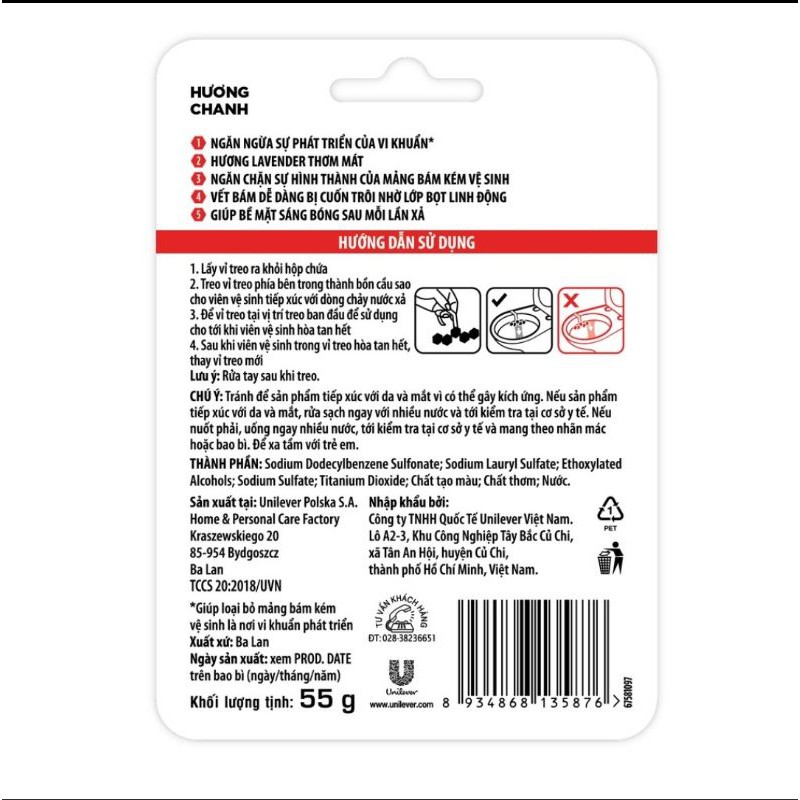 Viên Tẩy Bồn Cầu Hương Chanh/Trà Xanh/Oải Hương 55g