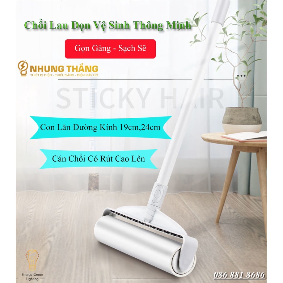 Chổi Lăn Bụi Lau Dọn Vệ Sinh Thông Minh - Làm Sạch Quần Áo, Ga Giường, Sofa, Lông Chó Mèo - Đường Kính 19cm,24cm