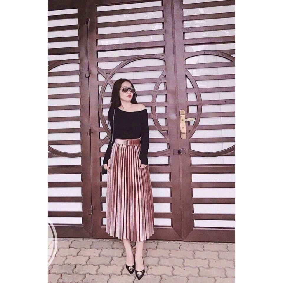 Chân váy nhung xếp ly kèm đai | BigBuy360 - bigbuy360.vn