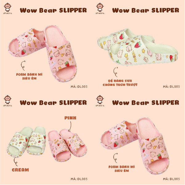 DÉP BAMI WOW BEAR -  SIÊU NHẸ ÊM CHÂN ĐẾ RĂNG CƯA CHỐNG TRƠN