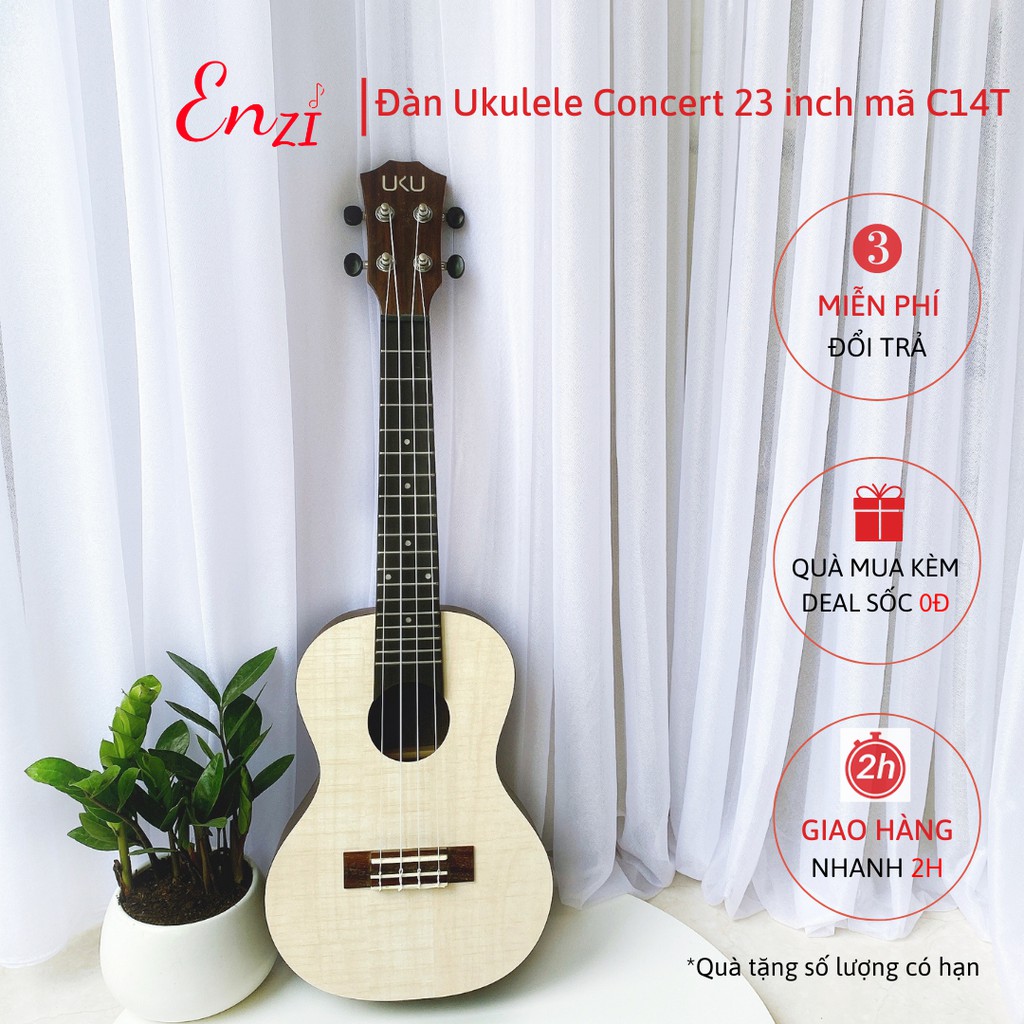 Đàn ukulele concert size 23 mã đàn C15T Enzi màu gỗ nâu cổ điển Vintage, âm thanh chất lượng