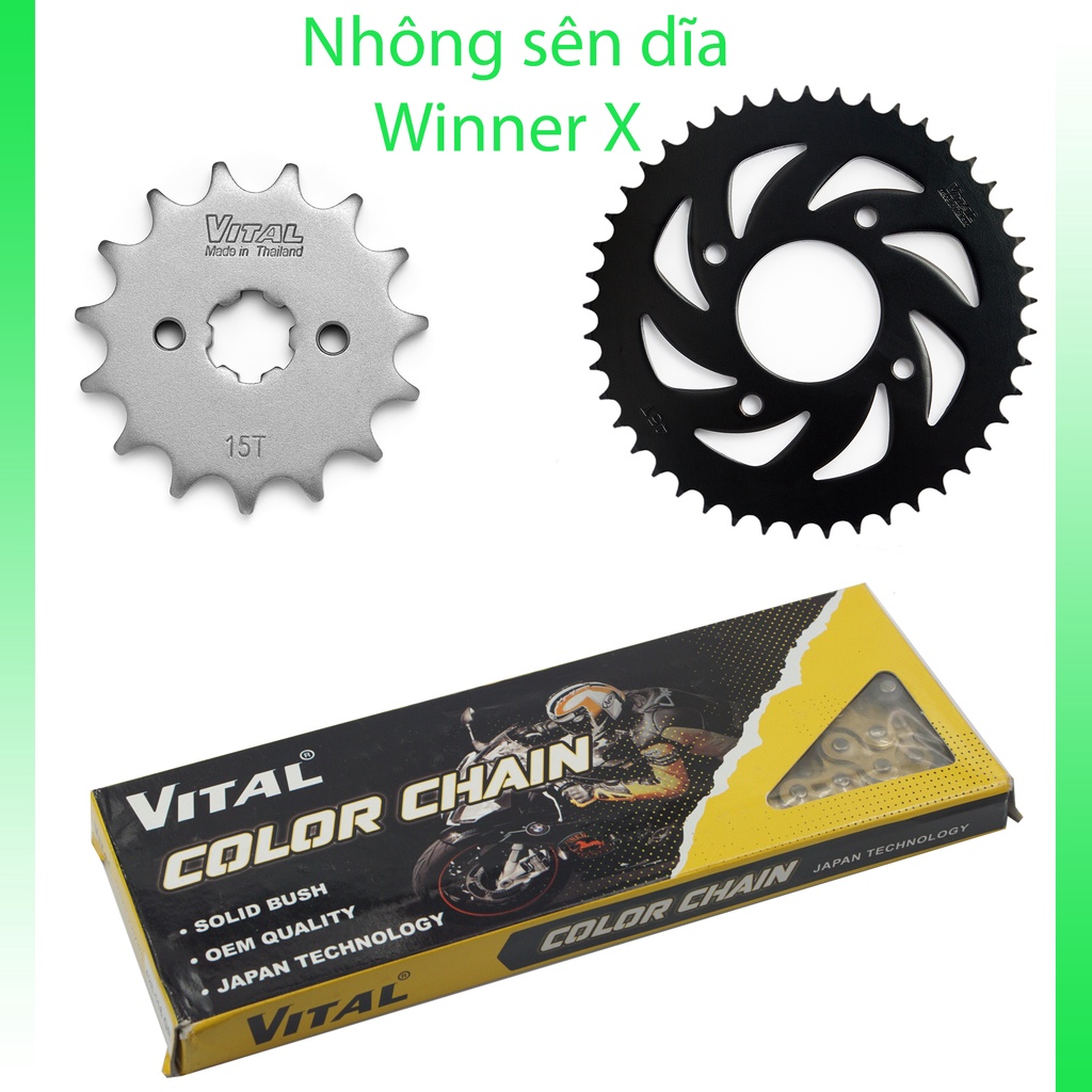 Nhông sên dĩa honda Winner X, Winner 150, cbr 150 /Sonic Sên vàng 9 ly hiệu VITAL - NSD,xích đĩa tải chính hãng Thái Lan
