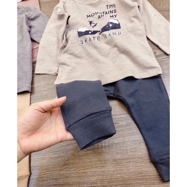 Bộ dài tay cotton xuất Âu cho bé trai bé gái