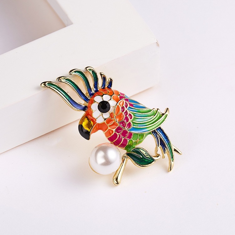 Trâm Cài Áo Hình Chú Vẹt Đính Ngọc Trai Thời Trang