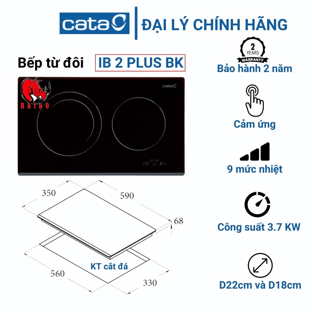 Bếp Từ Hai Vùng Nấu CATA IB 2 PLUS BK, Công Suất 3.7kW, Nhập Khẩu Từ Châu Âu, Bảo Hành Chính Hãng 02 Năm, ALC phân phối