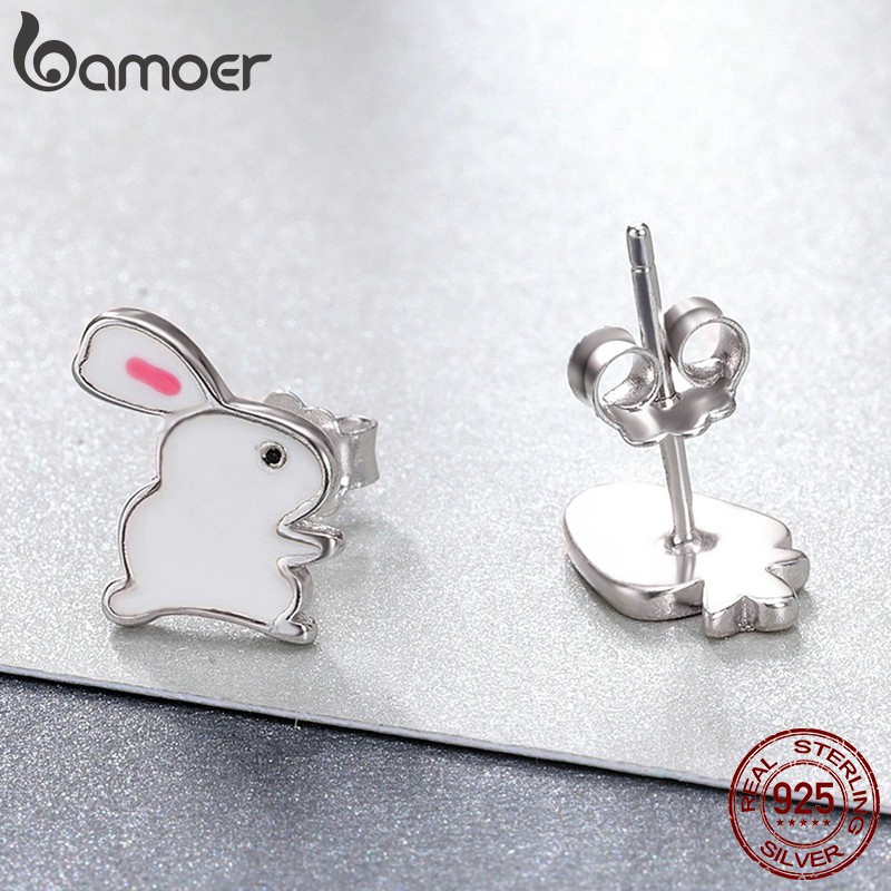 Bông tai Bamoer bạc 925 hình thỏ và củ cà rốt dễ thương cho nữ