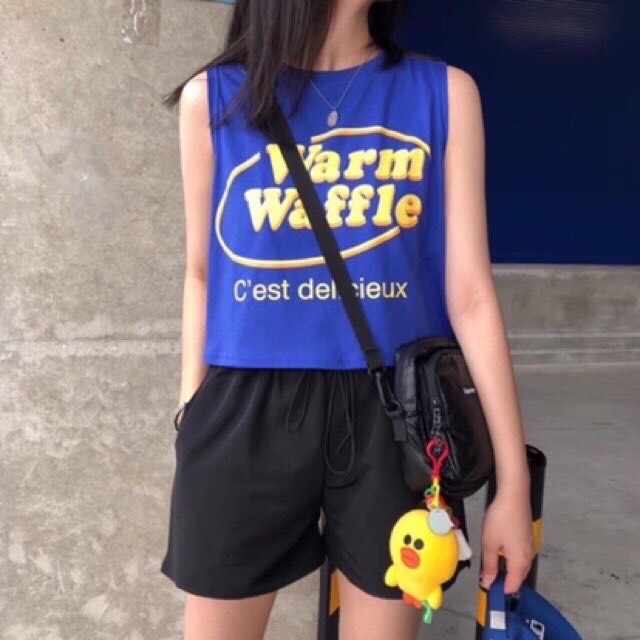 áo ba lỗ croptop in chữ WARM WAFFLE cá tính 129