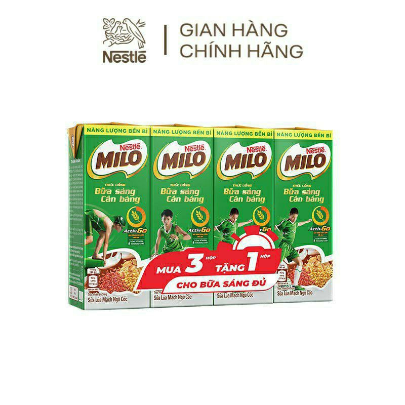 vỉ 4 hộp milo bữa sáng cân bằng 180ml