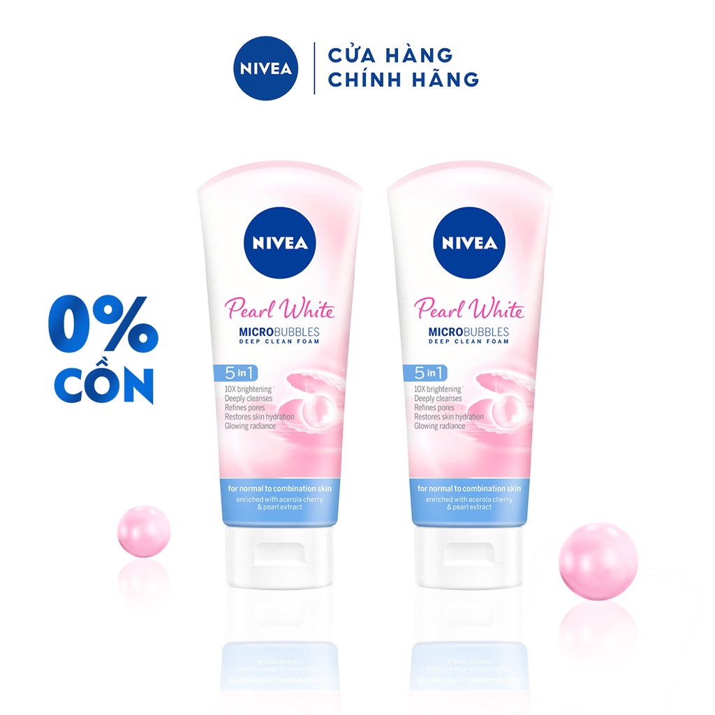 Bộ đôi Sữa rửa mặt NIVEA Pearl White giúp trắng da ngọc trai (100g/chai) - 81295