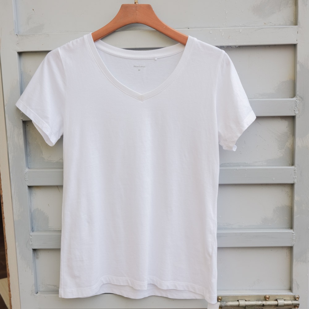 Áo phông nữ trắng basic trơn màu cổ tim, cổ tròn - Áo thun cotton trắng nữ dáng vừa, ngắn tay