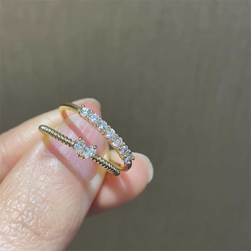 Set 2 Nhẫn Mạ Vàng 14K Đính Đá Zircon Hình Trái Tim Có Thể Điều Chỉnh