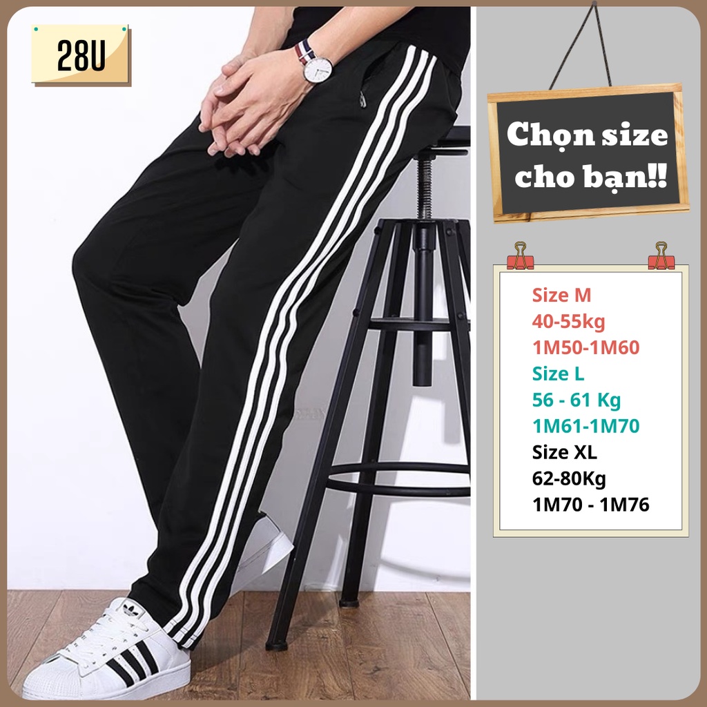 Quần Vải Thể Thao 3 Sọc Unisex Nam Nữ Dáng Suông Chất Vải Mịn Co Giãn