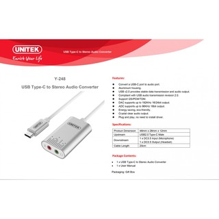 CÁP CHUYỂN TYPE-C RA AUDIO UNITEK Y-248