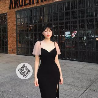Đầm body phối lưới xẻ đùi