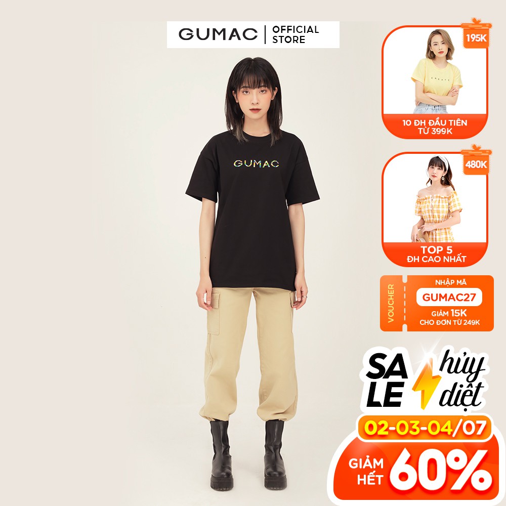 [Mã WABRGU72 giảm 10% tối đa 50k đơn 250k] Áo thun nữ in chữ Gumac form basic trẻ trung, thời trang unisex ATB388