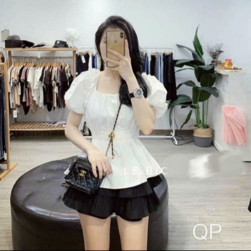 Áo Sơ Mi Bèo, Vai Chun, Tay Bồng, Chất Vải Đũi Mềm Mại Dễ Phối Đồ