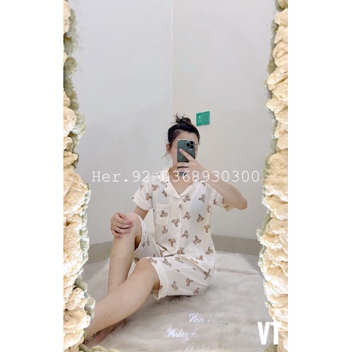 Bộ pijamas mặc nhà lửng ngố hoạ tiết nhiều hình đồ ngủ nữ xinh chất xô muslin mặc mát