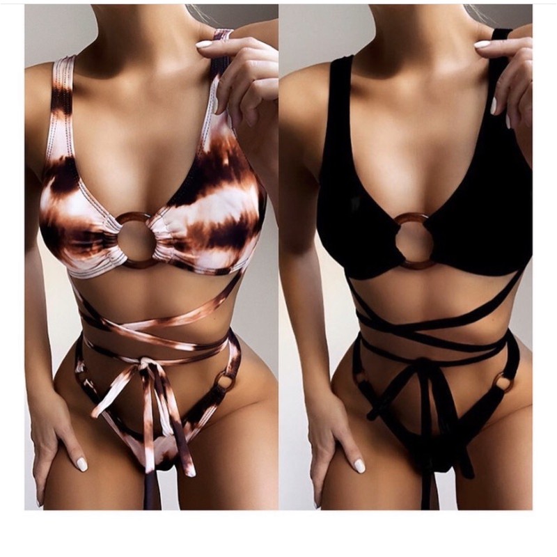 [BKN418] &lt;ÂU&gt; SET BIKINI ĐEN KHUY NGỰC ĐAN DÂY EO