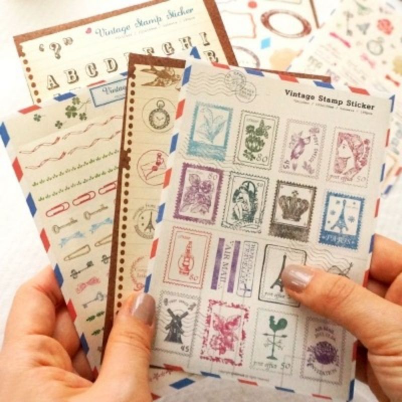 Sticker vintage trang trí – set 6 tờ dán sổ tay, thiệp, bullet journal