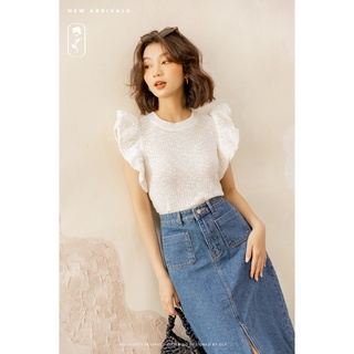OLV - Áo Jacquard Blouse in Cream