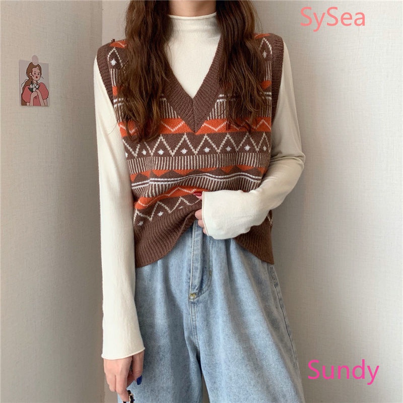 Áo len không tay cổ chữ v form rộng thời trang mùa thu | BigBuy360 - bigbuy360.vn