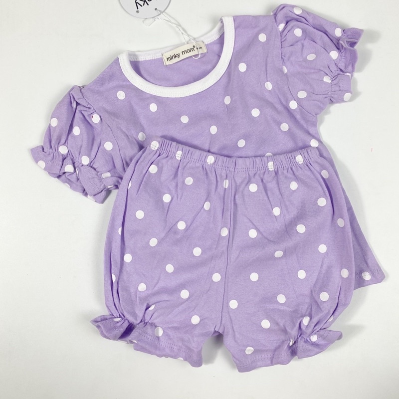 TNin94 Bộ Cotton Hàn Chấm Bi Bé Gái Tay Nhún Quần Bí Từ 8kg đến 25kg