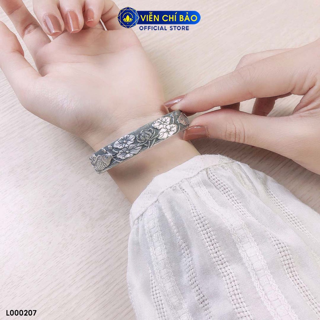 Kiềng tay bạc nữ Cá chép hoa sen Bát Nhã Tâm Kinh bạc Thái 925 thời trang phụ kiện trang sức nữ Viễn Chí Bảo L000207