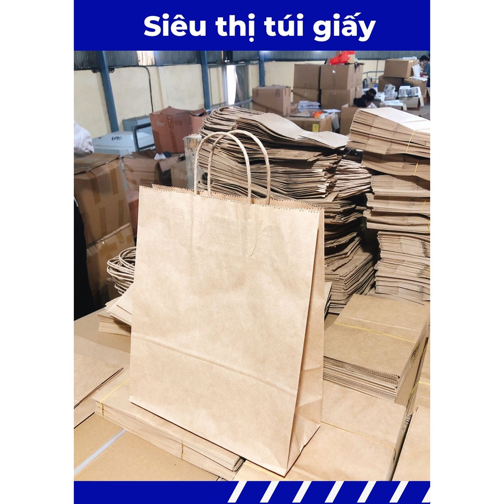 COMBO 50 CHIẾC TÚI GIẤY KRAFT XI MĂNG S3: 25x10x30 cm CÓ QUAI ( ẢNH THẬT SHOP TỰ CHỤP)