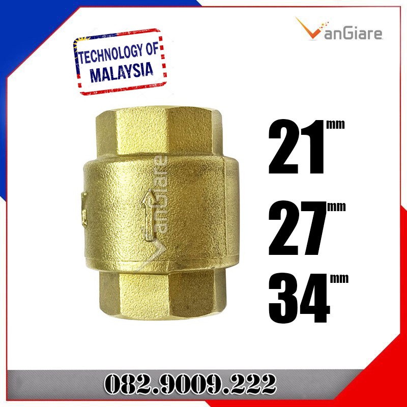 (Ty nhựa) Van 1 chiều lò xo đồng Malaysia, Van nước 1 chiều 27 34