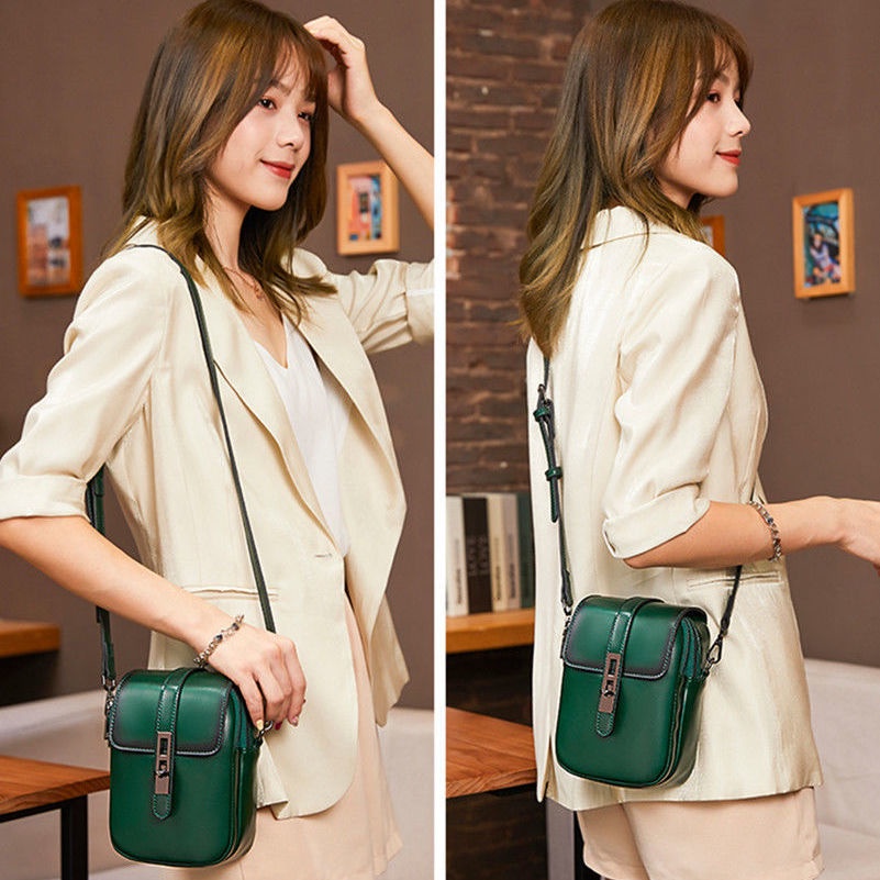 Túi Đeo Chéo Mini Bằng Da Bò Thật Đựng Điện Thoại Phong Cách Retro Thời Trang Cho Nữ