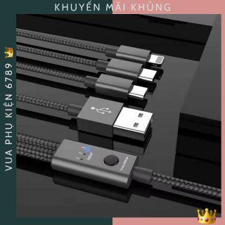Cáp 3 trong 1 lightning type C micro usb, 3 đầu dùng cho iphone samsung oppo ,Dài 1,2m thông minh tự ngắt sạch nhanh.