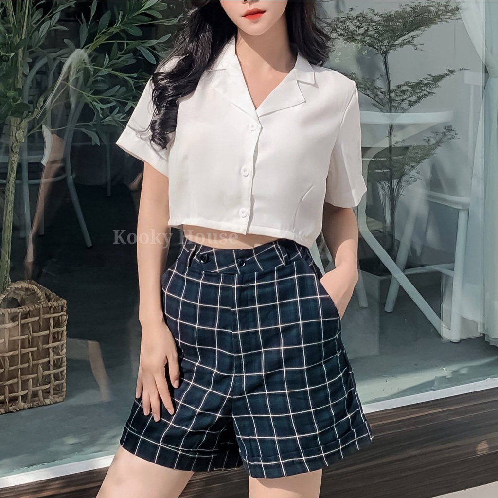 KOOKY HOUSE - QUẦN CHECKED SHORTS - Quần shorts kaki mềm hoạ tiết caro ít nhăn