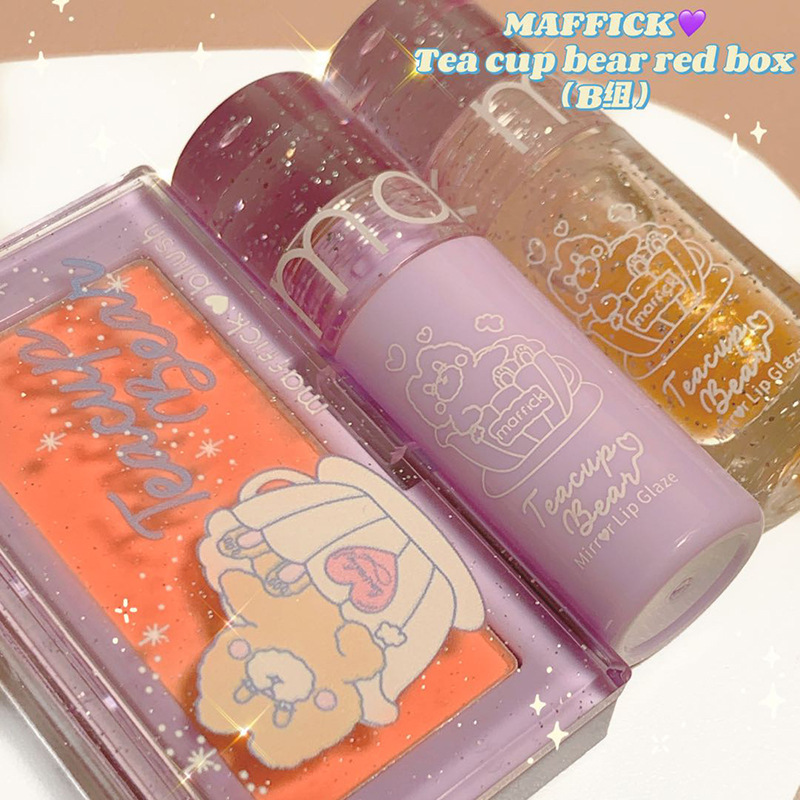 MAFFICK Phấn má Son kem Set Teacup Bear Lip Glaze Blush Lip Gloss | BigBuy360 - bigbuy360.vn