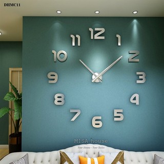 Đồng hồ dán tường mica số lớn vàng bạc đen - Đồng hồ kim trôi Misa House