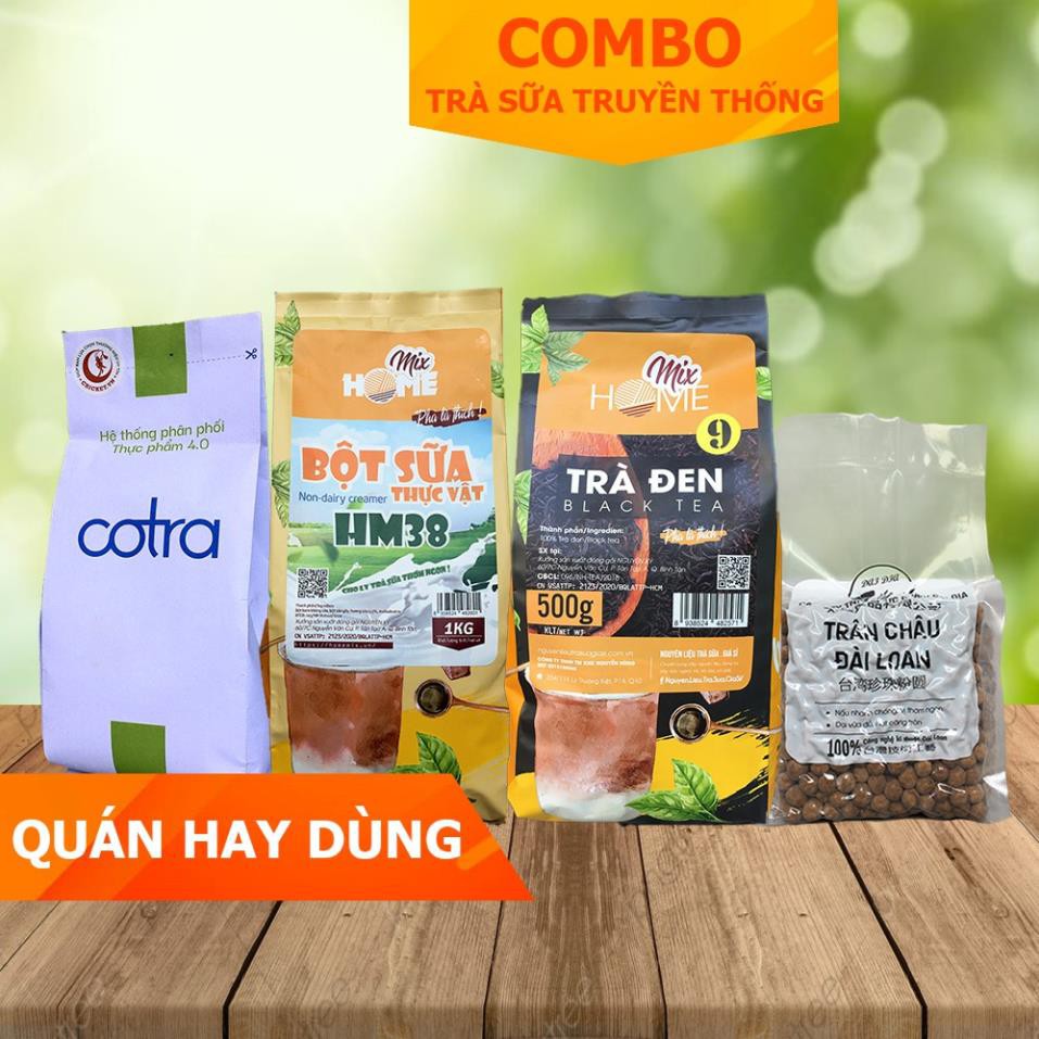 Combo Trà Sữa Đài Loan ( Trân Châu Đen Đài Loan + Trà + Bột Sữa HM38 + Đường Đen)