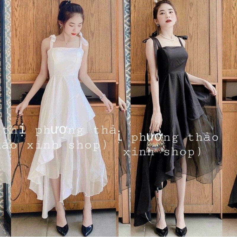 Đầm maxi đắp chéo 3 tầng hai dây cột có mút ngực cao cấp (Có ảnh thật)