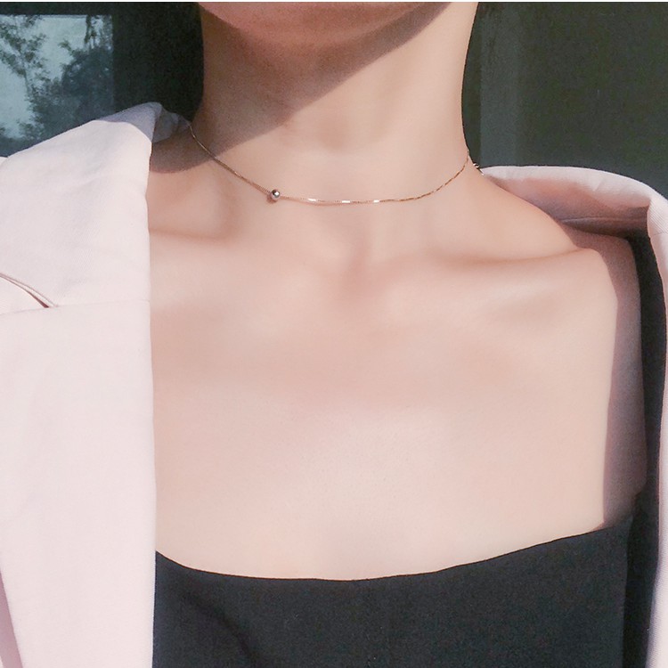 S925 silver small round beads short female necklace B51