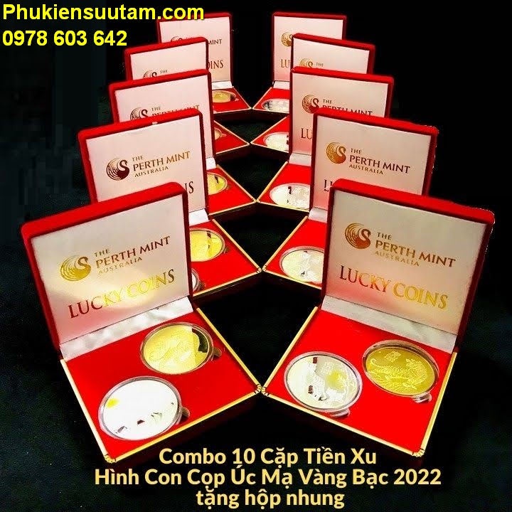 Combo 10 Cặp Tiền Xu Hình Con Cọp Úc Mạ Vàng Bạc 2022 tặng hộp nhung, Chất liệu Niken - TMT Collection - SP005501