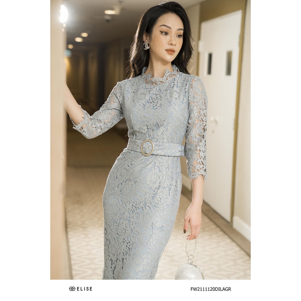 Đầm ren hoa ghi đai eo thiết kế Elise FW2111120DILAGR