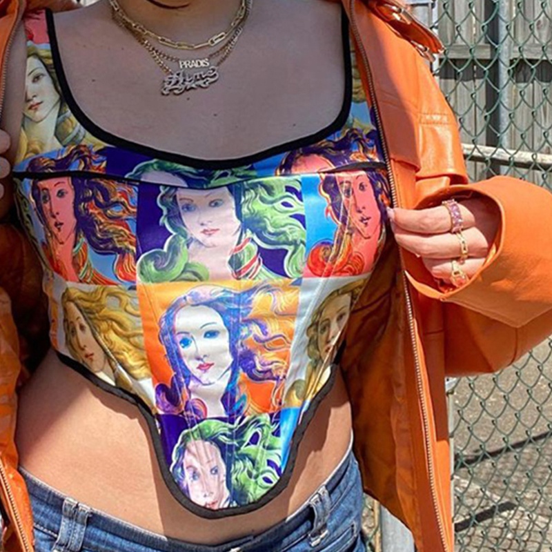 Áo Sát Nách Cổ Vuông Hở Lưng In Họa Tiết