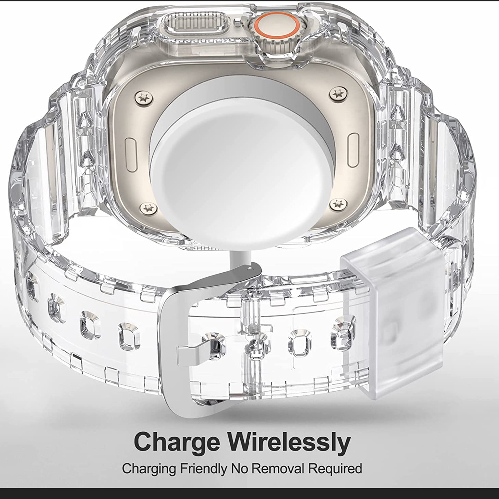 Compatible for Apple Watch Band Clear Ultra 49mm with Case Sports Loop Protective Cover BumperClear Jelly Strap for iWatch