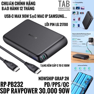 Sạc dự phòng ravpower 30.000mah 90w pd/qc/pps - rp-pb232