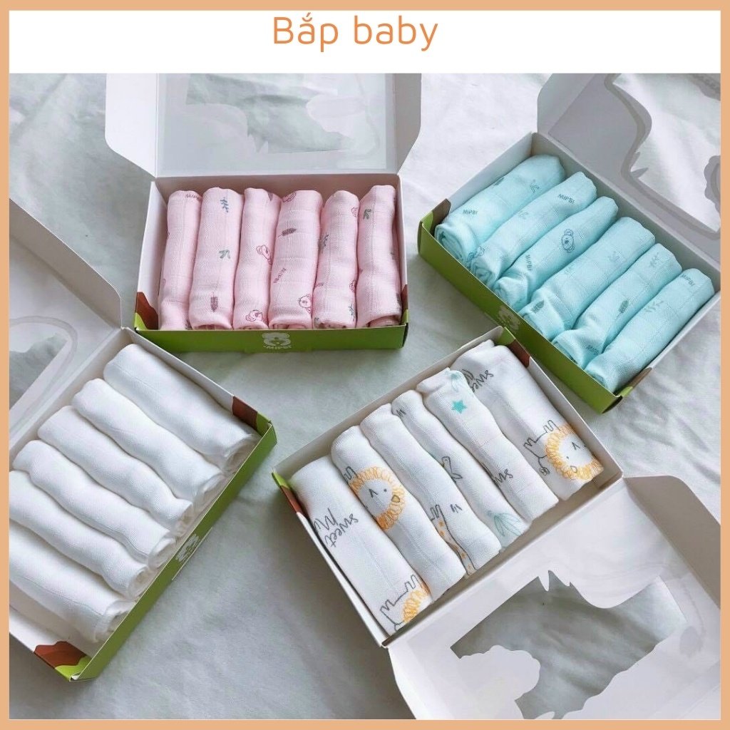 Khăn Sữa Cho Bé MIPBI Đồ Sơ Sinh Set 6C Khăn Sữa 100% Sợi Tre Cao Cấp Mềm Mịn Không Xước