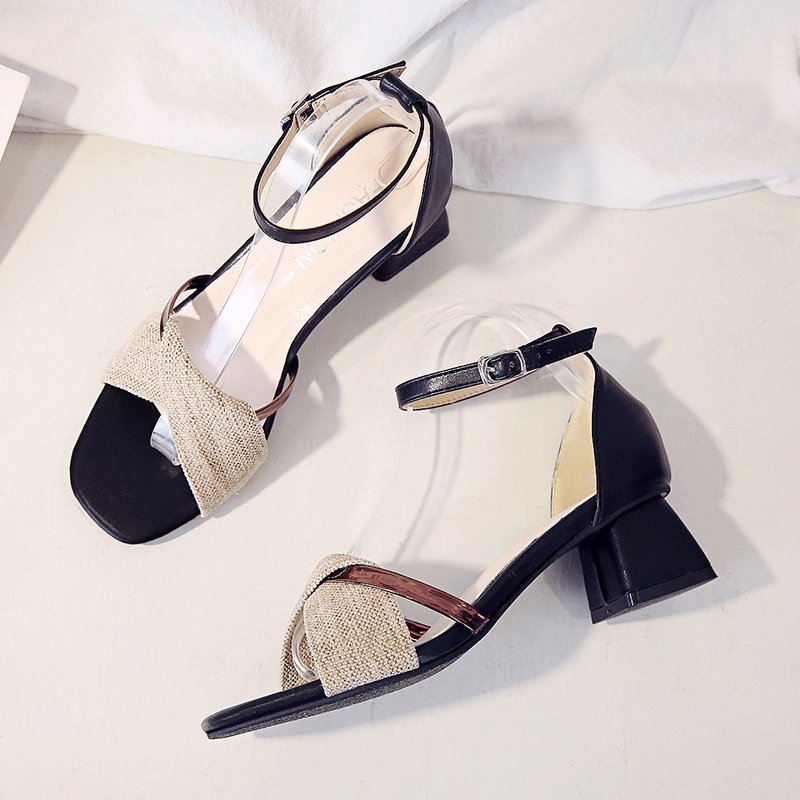 IELGY fairy style design niche temperament French thick-heeled sandals women