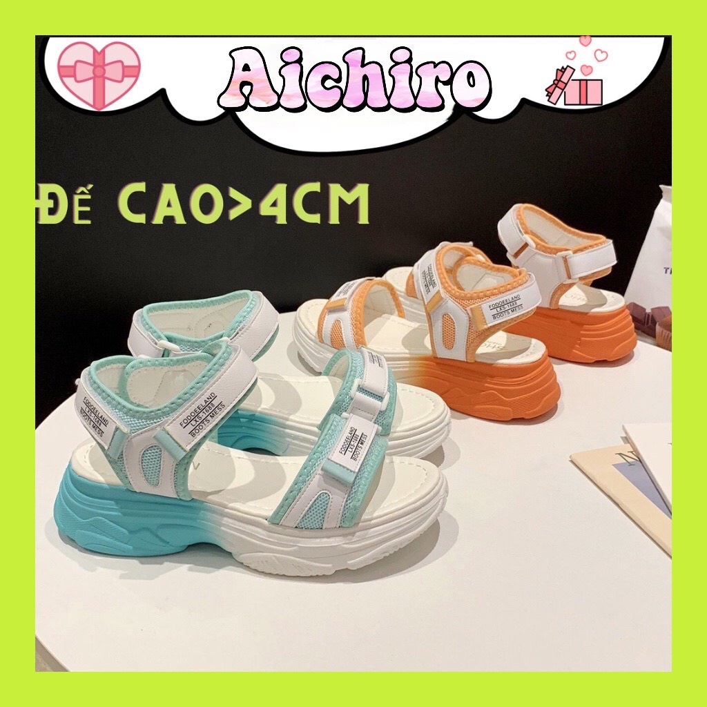 Dép sandal quai hậu học sinh đế xuồng màu xanh-Sandal quai hậu độn đế 4cm