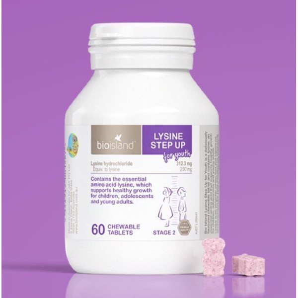 Viên nhai Bio Island Lysine Step Up for Youth 60 viên hỗ trợ bé ăn ngon, giúp bé phát triển toàn diện