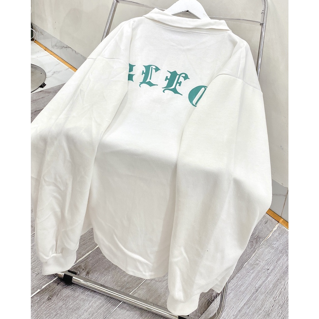 Áo Polo Dài Tay Cổ Bẻ Nam Nữ Unisex Dáng Rộng Oversize Chữ B In Hình Ngục Hình Lưng