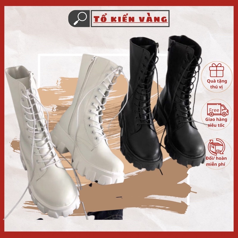 Giày bốt ulzzang cao cổ kéo khóa cá tính phong cách chiến binh L0510 Tổ Kiến Vàng